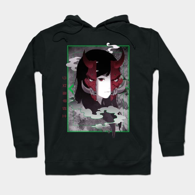 Samurai Demon Mask Girl Vaporwave Cyberpunk Hoodie by OWLvision33